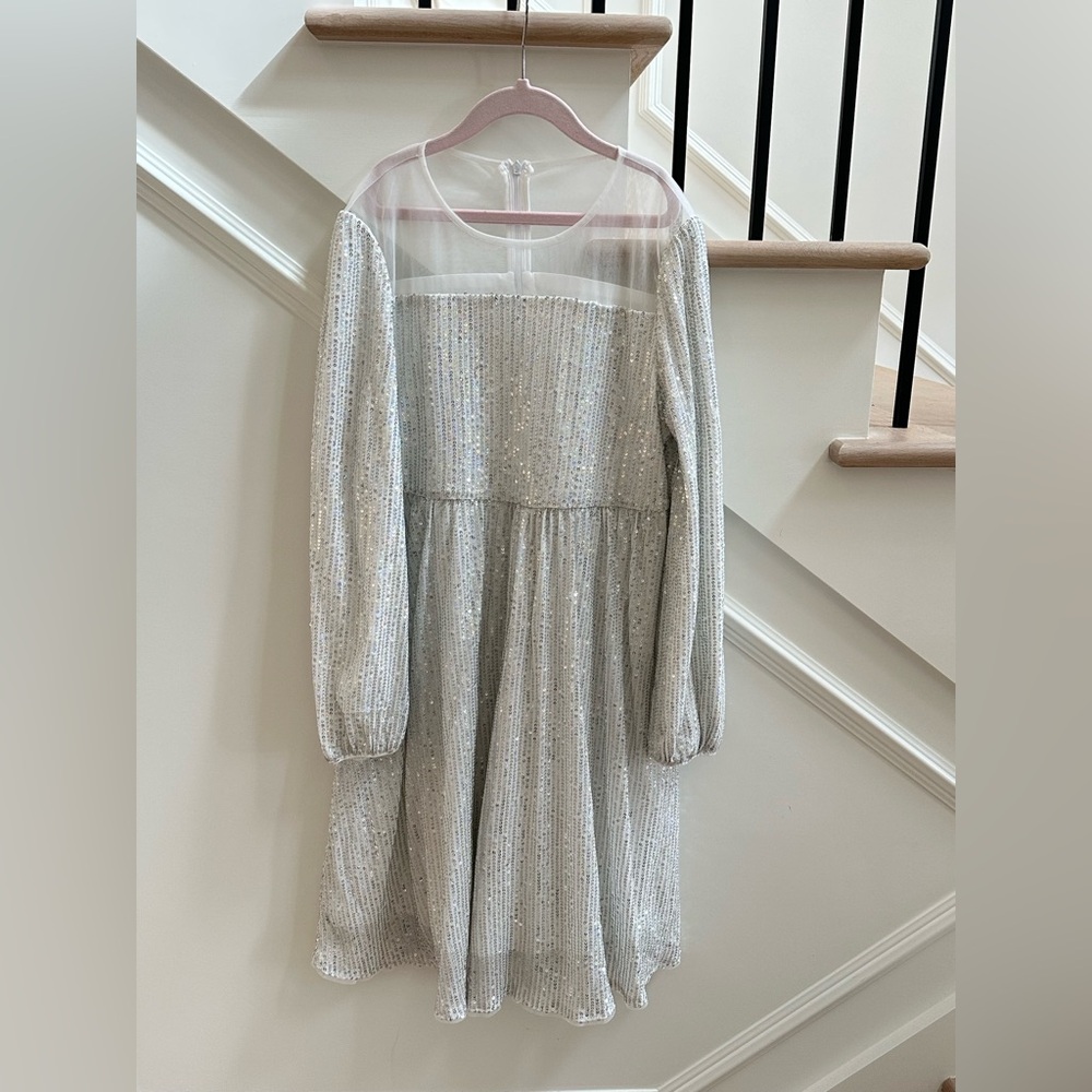 Girls Silver Sequin Long Sleeve Party Dress size 12